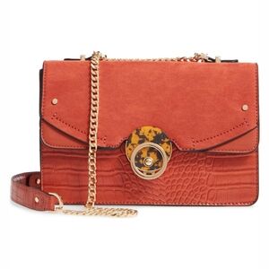 Topshop Spark‎ Chain Shoulder Bag In Retro Orange Vegan Leather & Tortoise Shell